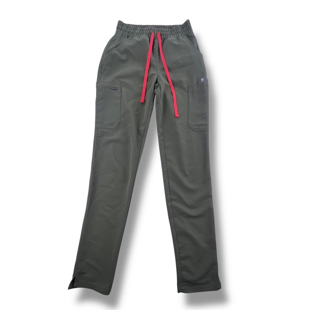 FIGS Olive Green Pink Drawstring Scrub Pants Women XXS Tall Cargo Medical Jogger